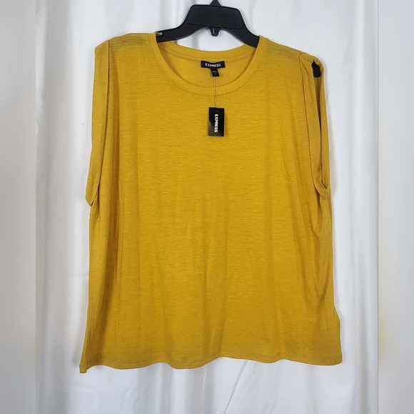 Express Womens Linen Blend Mustard Yellow Sleeveless Flowy Top XL New - Picture 1 of 6